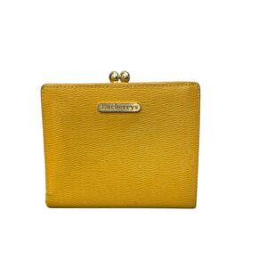 Burberrys Vintage Yellow Leather Kiss Lock Bifold Wallet Nova Check Lining
